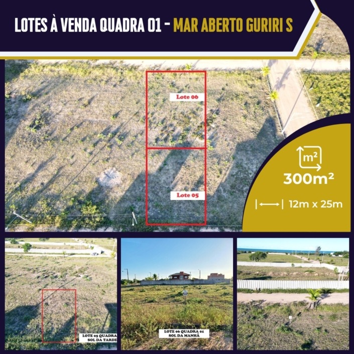 Lotes a venda na quadra 01 loteamento Mar Aberto Guriri Sul