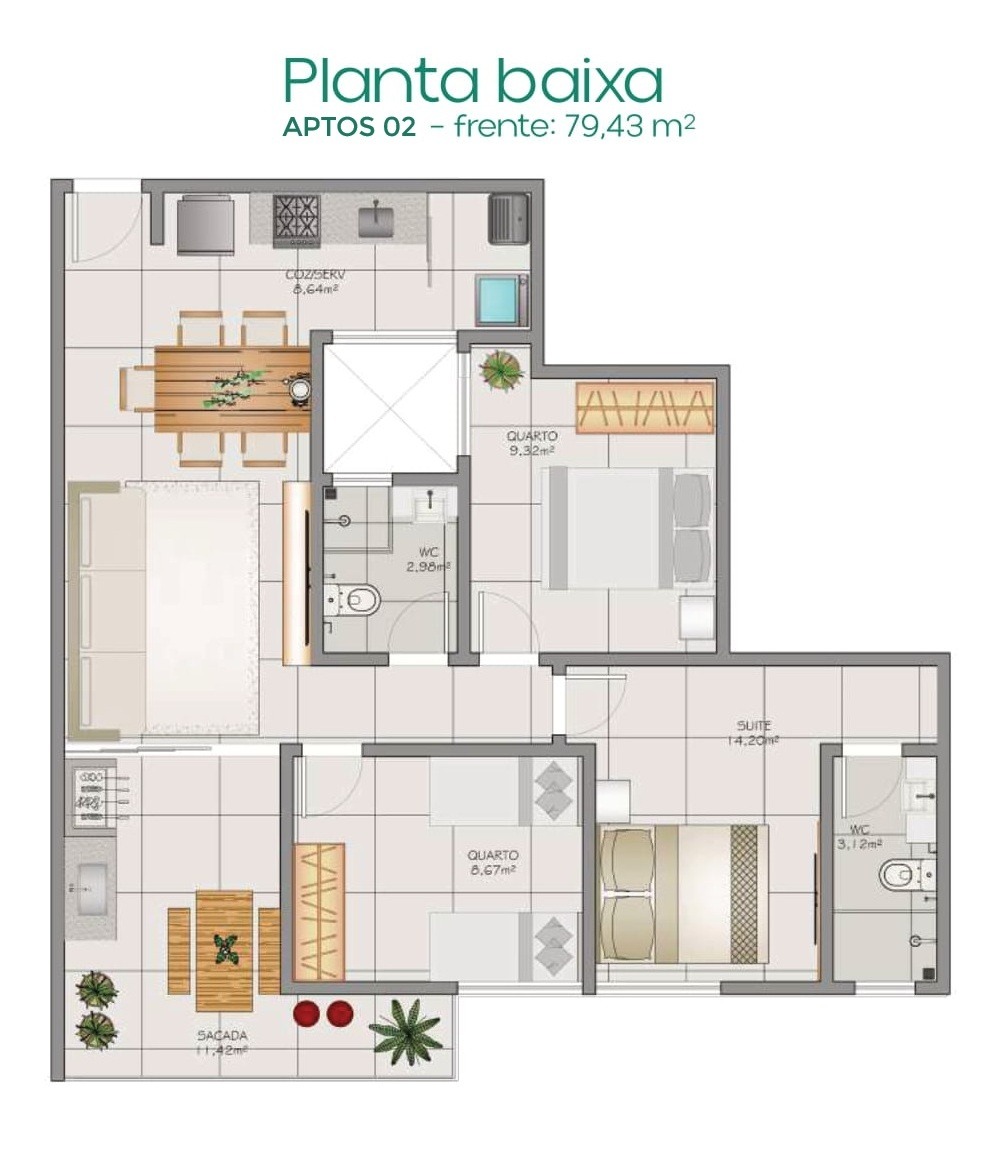 Apartamentos 02 Ilha Dourada 3D