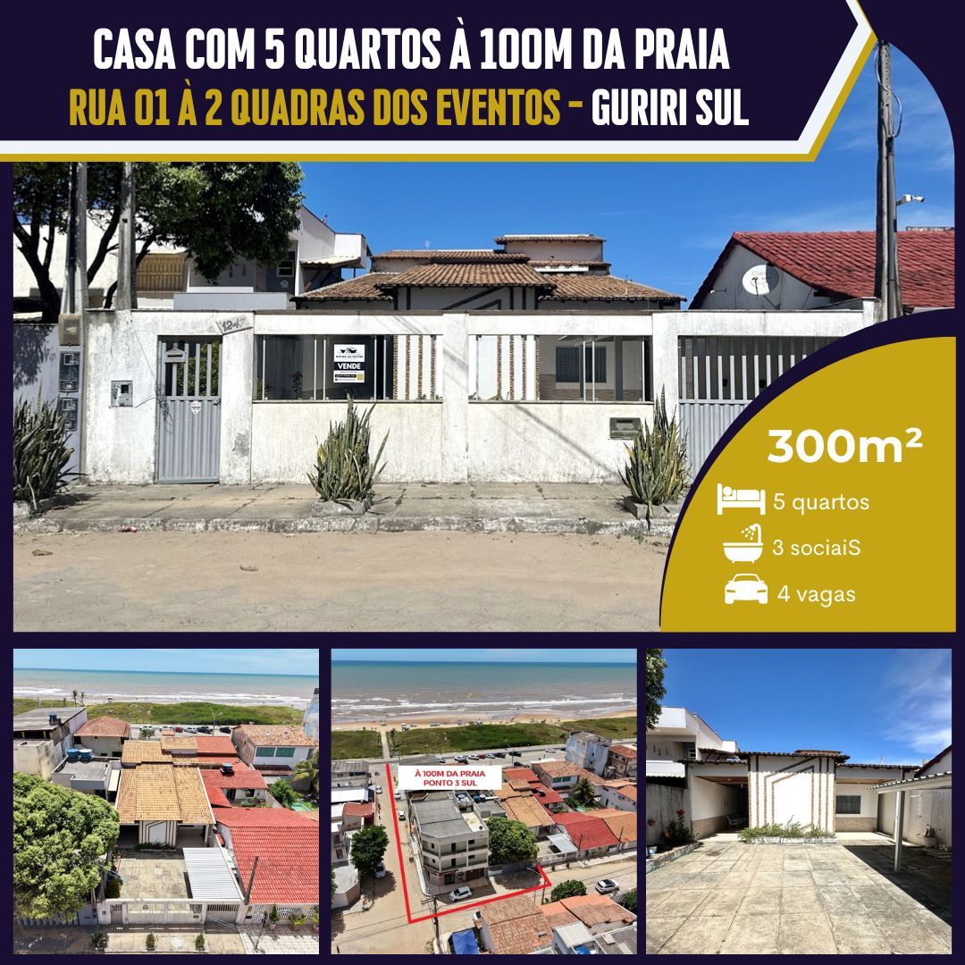 casa com 5 quartos à 100m da praia guriri sul